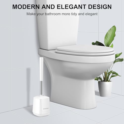 SetSail Toilet Brush, Self Closing Lid Toilet Bowl Brushes Holder and Extra Long Handle Ventilated Toilet Brush Set for Bathroom Cleaning, Nylon Bristles, Pure White - color: Pure White, size: 1 pack