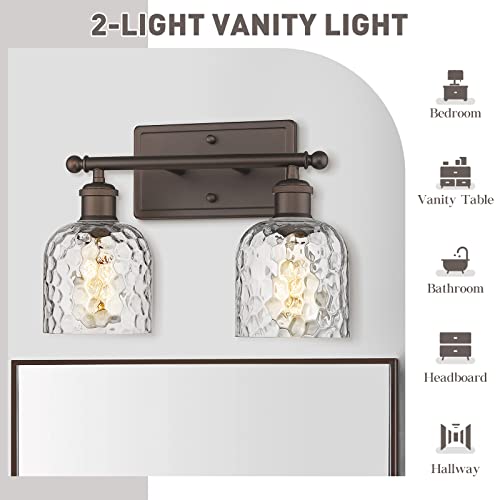 zeyu 2-Light Bathroom Vanity Light, Farmhouse Wall Sconce Lighting with Clear Hammered Glass, Oil Rubbed Bronze Finish, ZJF63B-2W ORB - color: Oil Rubbed Bronze|Hammered Glass, size: 2-Light
