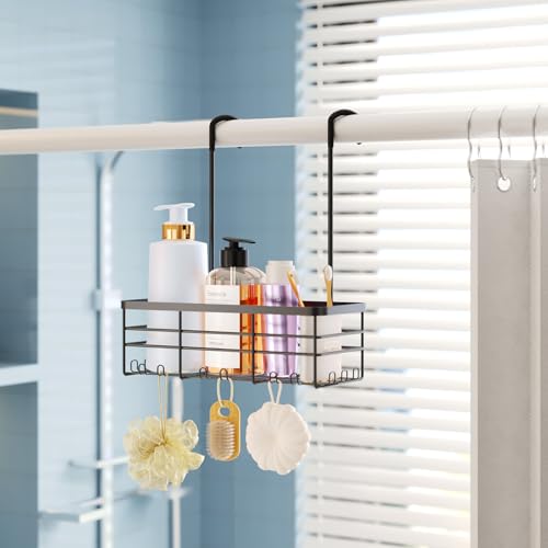 HapiRm Hanging Shower Caddy Organizer - No Drilling Shower Organizer with Hooks, Rustproof & Waterproof 304 Stainless Steel Bathroom Shelves - Black (1 Basket) - color: Black-1 Basket
