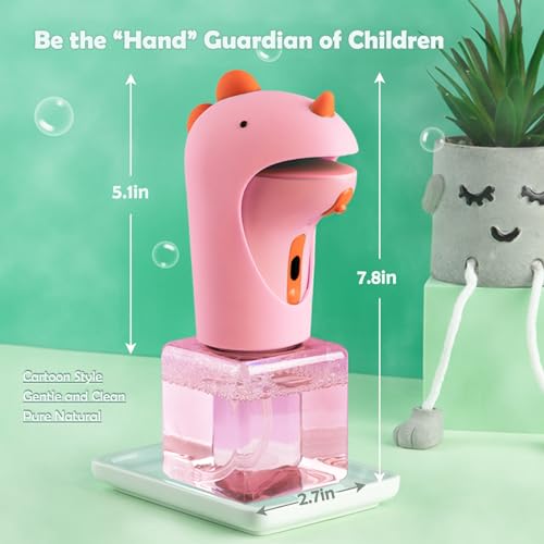 Seawah Automatic Foam Soap Dispenser - IPX6 Waterproof Cute Dinosaur Foaming Smart Hand Soap Dispenser for Bathroom(Pink) - color: Pink