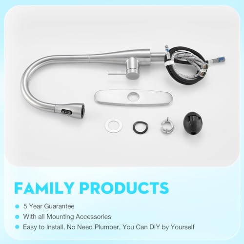 CREA Kitchen Faucet, Pull Down Kitchen Faucets with Sprayer 3 Modes, Uitility Laundry Faucets Single Hole Bar Sink Faucet 360° Swivel High Arc Commercial RV Faucet Stainless Steel - color: Brushed, style: elliptical