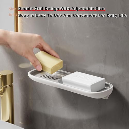 Soap Holder Dish Shower, Bar Soap Holder with Drainage, Self Draining Soap Holder, Wall Mounted Soap Box Tray Container for Bathroom, Bathtub Kitchen Sink (1PC Green-with Towel Rack) - color: 1pc Green-with Towel Rack