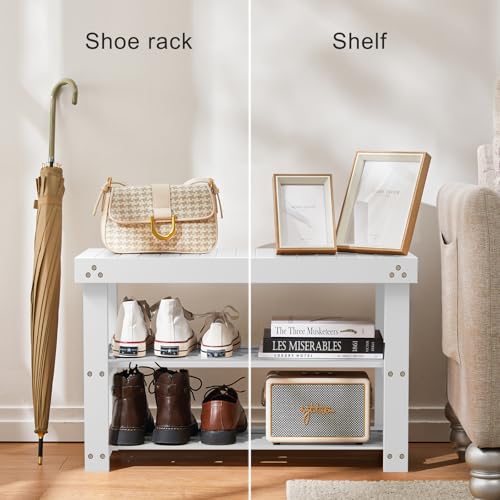 Pipishell Bamboo Shoe Rack Bench, 3-Tier Sturdy Shoe Organizer, Storage Shoe Bench, Holds up to 300lbs for Entryway Bedroom Living Room Balcony (White) - color: White