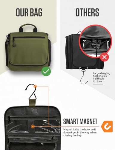 VENTURE 4TH Hanging Travel Toiletry Bag, 18 Compartments - Dark Green | Hangs on rails, hooks or doors; stands upright. Removable TSA pouch. Water-resistant Nylon 290D Twill, reinforced stitching. - color: Dark Green
