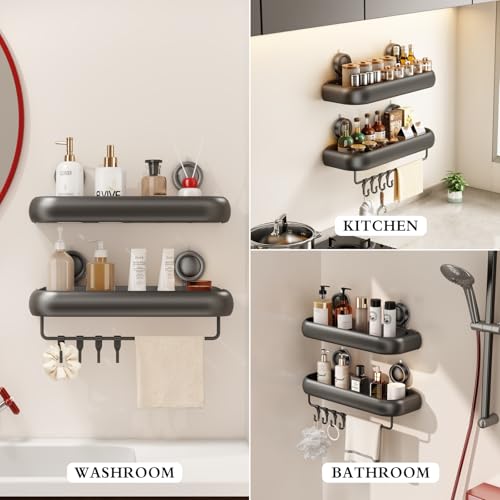 CICUFY Shower Caddy Suction Cup, 2 Pack No Drilling Corner Shower Shelves, Rust Proof Bathroom Storage Organizer, Shower Corner Caddy with Removable Hooks and Towel Bar, Square, Grey - style: Square Gray (2 Pack )