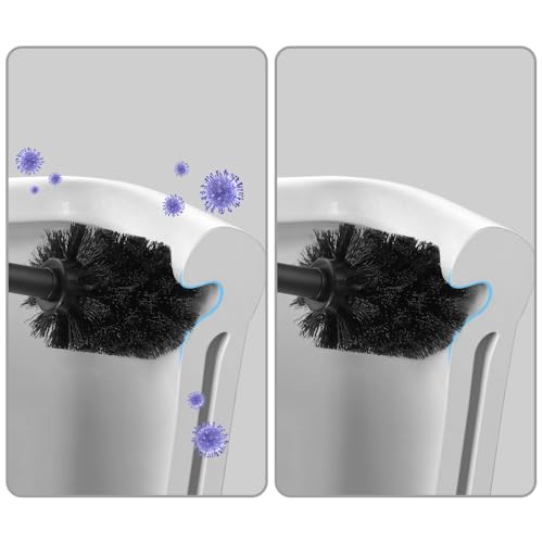 BGL Stainless Steel Toilet Brush with Holder, 2 Black Bristle Heads - color: Matte Black