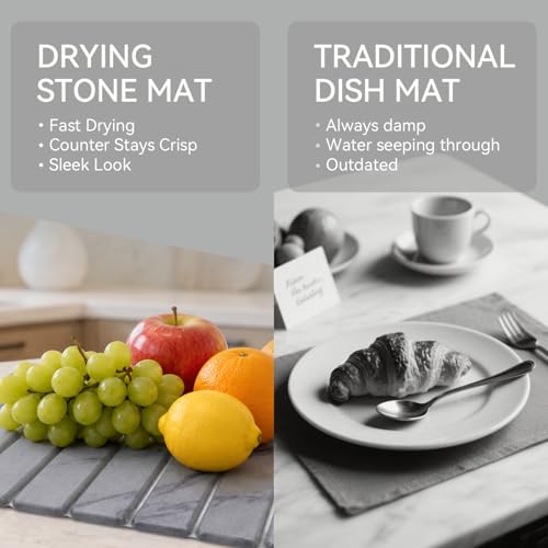 Stone Drying Mat for Kitchen Counter, 24"(L)×16"(W), Drying Matt Kitchen Counter, Quick Dry Stone Dishes Mats, Foldable Diatomaceous Earth Mat (Dark Gray) - color: Dark Gray