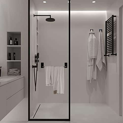 Taozun Towel Bar - 16 Inch Towel Holder with 2 Packs Adhesive Hooks Black | Hand Towel Rack Towel Hook Stick on Wall, Stainless Steel Bathroom Hardware Accessory Kit