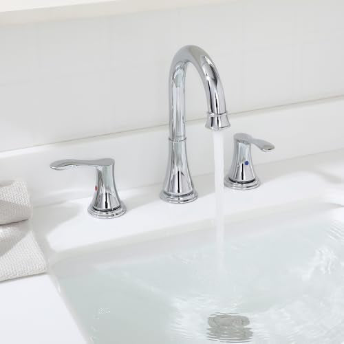 Chrome Widespread Bathroom Sink Faucet 8 Inch for Vanity | with All Metal Pop Up Drain, High Arc 2 Handle Lead-Free Deck Mount Bathroom Faucet for 3 Hole Lavatory Utility Sink - color: Chrome