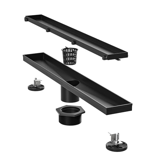Linear Shower Drain 36" Matte Black 304 Stainless Steel | Fast Drainage | Tile Inserted | Stainless Floor Drain Grate | Hair Strainer | Drain Key | The Upgrade for Your Bathroom - size: 36 Inch