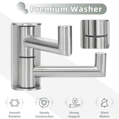 Aomasi Brushed Nickel 2 Pack Swivel Coat Hooks, 304 Stainless Steel Foldable Towel Hooks with 2 Rotating Arms, Wall Mounted - color: Brushed Nickel, size: 2 Pack
