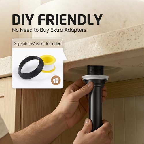 KES All Metal Pop Up Drain Without Overflow, Extended Thread, Bathroom | Matte Black, Brass And Stainless Steel, Compatible With Vessel Sinks, Drain Holes 1.6" To 1.9", 15K-Cycle Pop-Up - color: Matte Black, style: NO Overflow, Long Thread