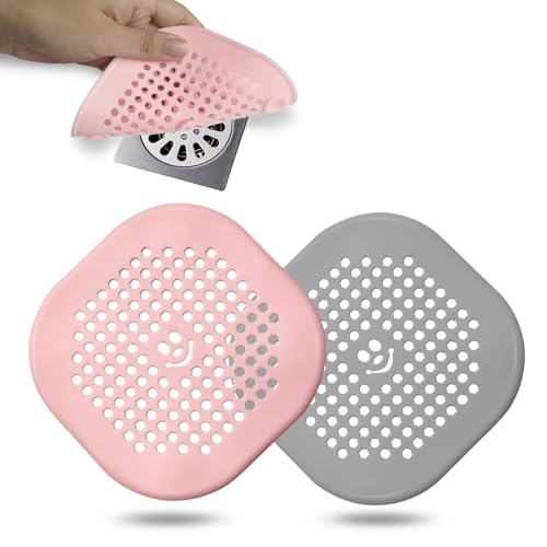 2 Pack Drain Hair Catcher Durable Silicone Drain Protector Hair Stopper with Suction Cup for Shower Kitchen Bathroom (pinkgrey) - color: Pinkgrey