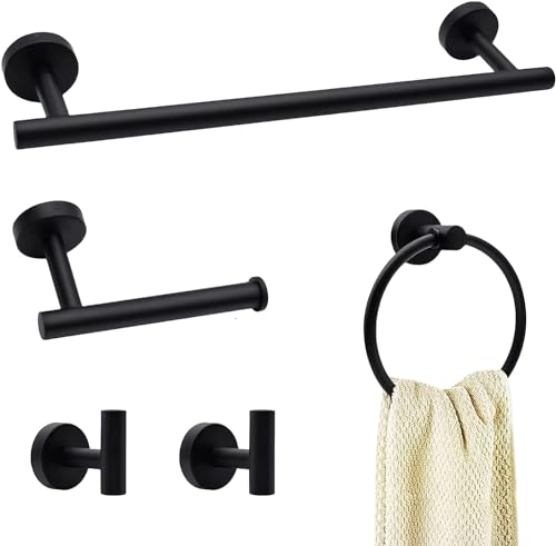 10sets Bathroom Towel Holder, Including Tower bar*2pcs, Tower Ring*2pcs,Toilet Paper Holder*2pcs, Hook*4pcs-Matte Black - color: Matte Black, size: 10pcs-24inch New