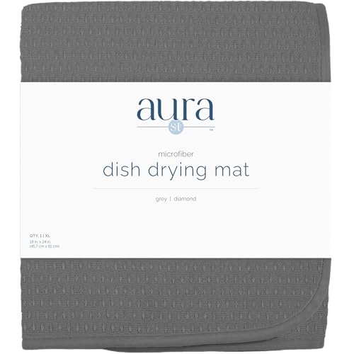 S&T INC. Dish Drying Mat, 18" x 24", XL, Diamond Texture, Charcoal Grey | Absorbent Microfiber, Extra Large Kitchen Counter Mat for Dishes, Utensils, Pots and Pans, Machine Washable - size: 18" x 24"