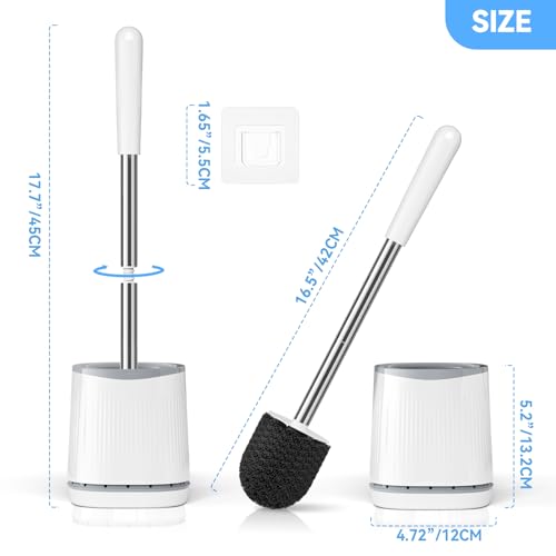 TRENTI Toilet Brush and Holder Set - Bristles Bowl Brush Head with Ventilated Holder, Wall Mounted Compact Set for Bathroom Deep Cleaning - color: White