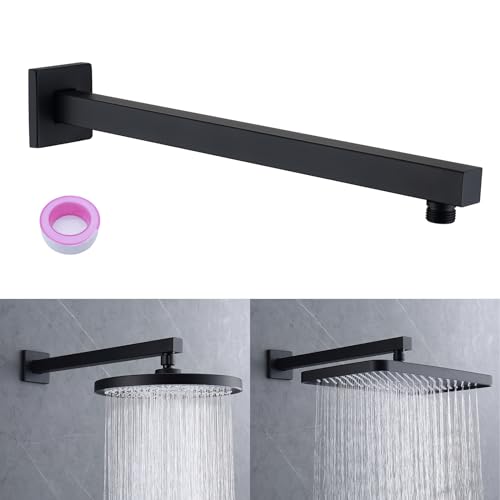 Shower Head Extension Arm Black Shower Arm 16 Inch【SUS304 Stainless Steel】 Matte Black Shower Extension Rain Shower Head Extender With Flange Replacement Wall Mount Square, SA1-BK - color: Matte Black