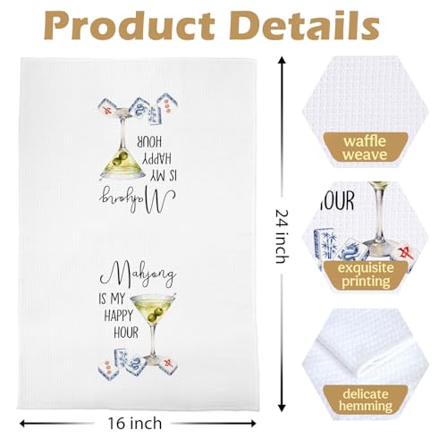 Martini Mahjong Kitchen Towels - Mahjong Gifts Decorative Waffle Dish Towels, Martini Gifts Hand Towel, Hostess Gift Tea Towel, 16×24 Inches - color: Mahjong- 35