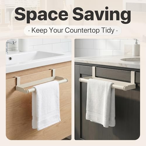 Over The Door Towel Rack No Drill, 12x4.3x3.5 Inch Carbon Steel Hanging Towel Holder for Kitchen Cabinet, Space Saving Towel Bar, 2 Pack - color: Cream White