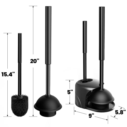 2Pack 2 in 1 Toilet Brush and Plunger Set, Extended Handle Plunger,Toilet Bowl Brush Plunger Set,Bathroom Cleaning Tools,Cleaning Brush,Toilet Brush Plunger Combo(Bright Black) | Heavy Duty Rubber Toilet Bowl Cleaner, Apartment Must Haves Bathroom Decor A