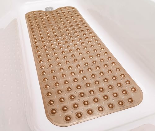 Extra-Long Non-Slip Bathtub & Shower Mat 39”x16” (Smooth/Non-Textured Tubs Only) Safe, Clean, Machine-Washable, Superior Grip&Drainage, Vinyl, Transparent Brown - color: Transparent Brown, size: 39" x 16" (Rectangular)