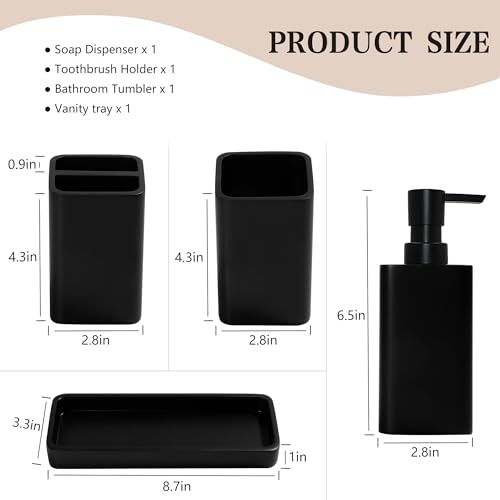 Bathroom Accessories Set, 4 Piece Toothbrush Holder Set, Matte Black | Bathroom Accessory Set with Soap Dispenser, Toothbrush Holder, Tumbler, Vanity Tray, Bathroom Sink Set for Modern Home Decor - style: Matte Black