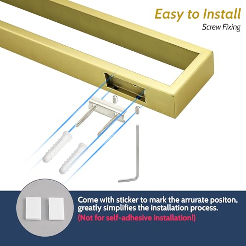 Sayayo Brushed Gold Towel Bar for Bathroom, 24 Inch Hand Towel Holder Wall Mount Square Towel Ring SUS304 Stainless Steel Towel Rack - color: Gold, size: 24 INCH