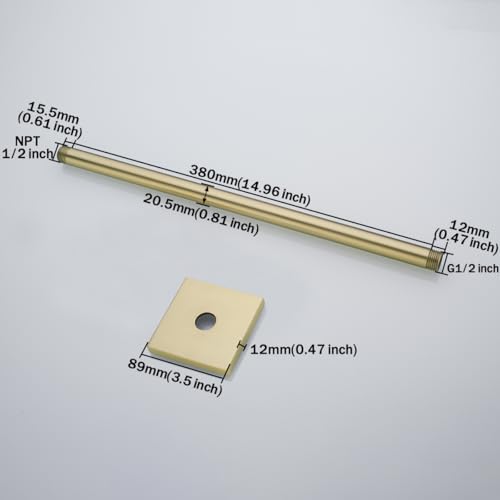 RANDOM Straight Shower Arm with Flange,Gold 16 Inches Ceiling Mount Shower Head Extension Arm,Brushed Gold.RD-91038-16BG-SQ - color: 16″ Brushed Gold(Square Flange)