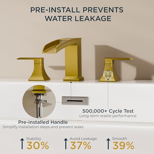FORIOUS Roman Bathtub Faucet 3 Hole Deck Mount with 2 Handle Brushed Gold | Tub Faucet for 3-Hole Set, 6-12" Centered Distance, Widespread Garden Bath Tub, Waterfall Spout, High Flow, Brass - color: Brushed Gold