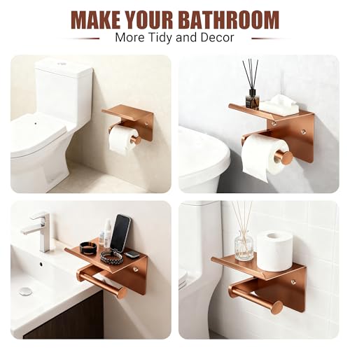 Rose Gold Toilet Paper Holder with Shelf, SUS304 Stainless Steel Rustproof Wall Mount Toilet Paper Roll Holder, Screw Bathroom Toilet Paper Holder for Kitchen, Washroom, RV - color: Rose Gold