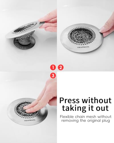 TRAPMATE Shower Drain Hair Catcher, 4.4" Anti-Clogging Bathtub Drain Cover | Easy Flip Cleaning, Traps Hair with Fast Drainage, Anti-Slip Drain Protector Fits Regular & Pop-up Drains (Patented Product) - color: Silver