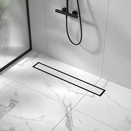 Linear Shower Drain 24", Matte Black Floor Drain with Tiled Insert Grate & Hair Strainer, 304 Stainless Steel Bathroom 2-in-1 Tiled in Drain, CUPC Certified (Matte Black, 24'') - color: Matte Black, size: 24''