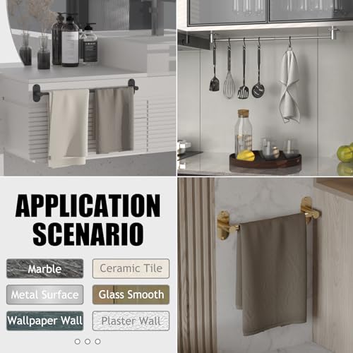 Towel Bar, Adhesive or Drill Wall Mount, Chrome, 2 Pack | Adjustable 14.4 to 25.2 Inch, 304 Stainless Steel Hand Towel Holder, Square Base Towel Racks for Bathroom, Kitchen Use - color: Standard Length–chrome