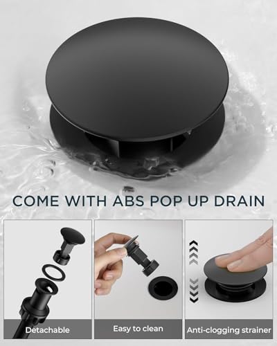 FORIOUS Bathroom Faucet 1 Hole, Waterfall Vanity Sink Faucet Matte Black | Bathroom Sink Faucet 1 or 3 Hole, Square Single Handle with 24" cUPC Supply Line and Pop-up Drain, Fits RV Restroom Basin - color: Matte Black