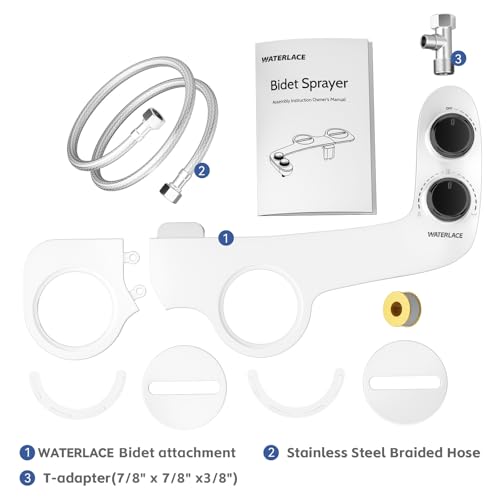 WATERLACE Bidet Attachment for Toilet Seat Water Pressure - Non Electric Bidets Self Cleaning Sprayer - Dual Nozzle Bidet Attachments Toilets Spray - Adjustable Bidets Wash Butt Cleaner for Bathroom - color: Black