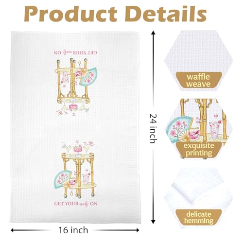 Mahjong Chinoiserie bar Towel - Bar Cart Mahjong Chinoiserie Decorative Waffle Dish Towels, Chinoiserie Hand Towel, Cocktail Tea Towel, 16x24 Inch - color: Mahjong Bar