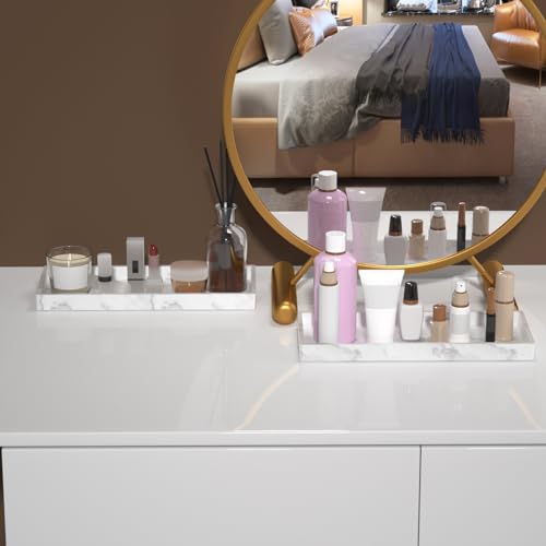 2 Packs Silicone Bathroom Vanity Tray Large 11.8" & Large 11.8" Set - Rectangle Shatterproof Flexible Bathroom Tray for Soap Dispenser, Tissues, Candles, Towel, Plant, Perfume Key - color: White 11.8" & 11.8"