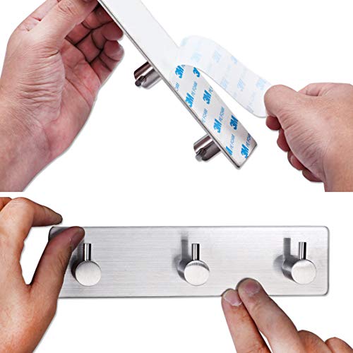 Self Adhesive Stainless Steel Hooks, Wall Mounted Heavy Duty Hanger, Key Rack Towel Hooks for Bathroom, Living Room, Kitchen (3 Hooks) - color: 3 Hooks