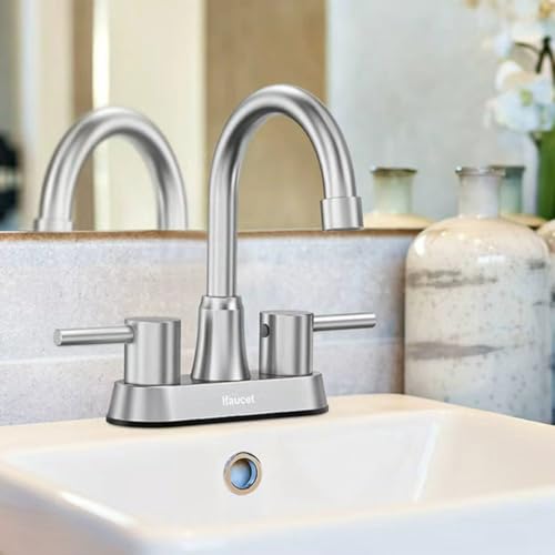 Bathroom Faucets, Bathroom Faucet 3 Hole, Bathroom Sink Faucet, Faucet for Sink 4 Inch 2 Handle Centerset, Lead-Free, with Copper Pop Up Drain (Brushed Nickel) - color: Brushed Nickel Style A