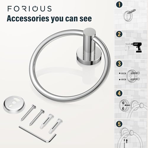FORIOUS Towel Ring, SUS304 Stainless Steel Hand Towel Holder, Chrome | Modern Hand Towel Holder Rack Hanger Round for Bathroom Wall Mounted, Ideal for Bathroom, Kitchen, RV - color: Chrome