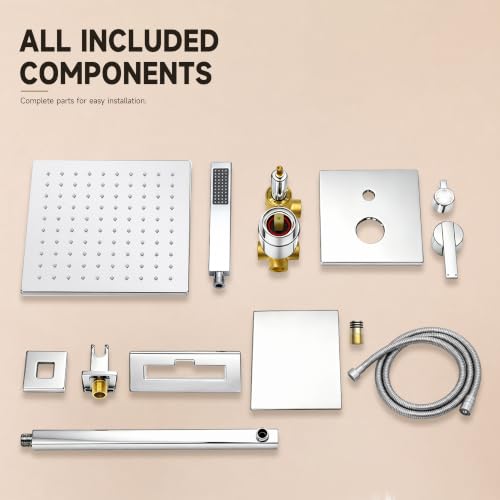 Shower System with Tub Spout, All Metal Bathtub Shower Faucet Set with High Pressure 10 Inch Rain Shower Head and Handheld Shower Head Set, Chrome (Valve Include) - color: Chrome