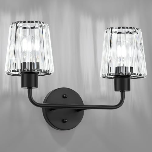 Black Vanity Lights, 2-Light Crystal Bathroom Light Fixtures | Modern Bathroom Vanity Light E26 Wall Light over Mirror (Exclude Bulb) - color: Black, size: 2-Light