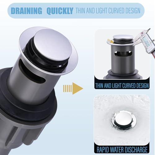Bathroom Sink Drain with Overflow Vessel Sink Stopper,Pop Up Drain for Bathroom Sink Pop Up Drain Stopper for Hair Catcher,Chrome - color: Chrome, style: With Overflow