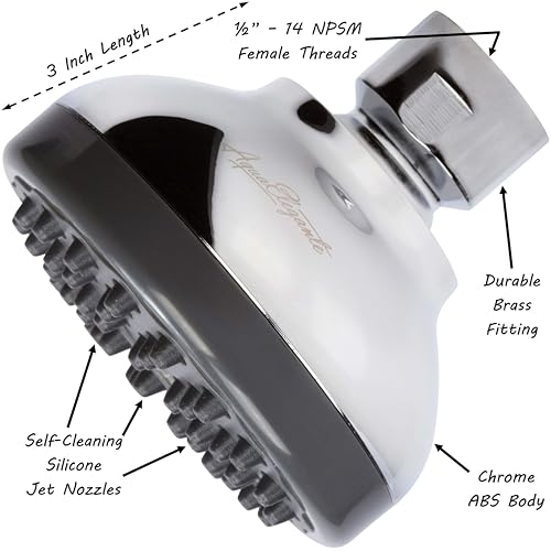 Aqua Elegante Pressure Boosting Shower Head - 1.8 GPM - Polished Chrome | 3 Inch Wall Mount, Water Saving Showerhead, Best For Low Flow Showers With Anti-Clog Nozzles & Adjustable Brass Fitting - color: Polished Chrome, size: 1.8 GPM