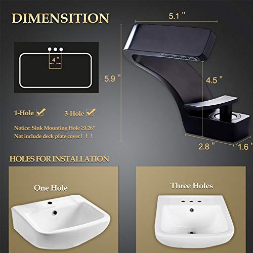 becola Bathroom Sink Waterfall Faucet,Solid Brass Single Handle Hot and Cold Water Mixer Tap, Lavatory Vanity Sink Faucet Including Two US Standard 3/8" Hoses (Matte Black) - color: Black