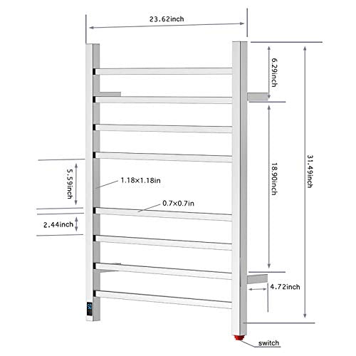 HEATGENE Towel Warmer with Timer and Temperature Control, Electric Towel Warmer with 8 Square Bars, Wall-Mounted Electric Towel Rack with 8 Square Bars, Plug-in/Hardwired Towel Rails - Brushed - color: Brushed