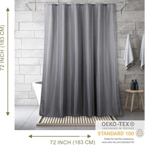 Grey Shower Curtain for Bathroom: Water Repellent Quick Dry - 72"Lx72"W | Striped Textured Linen Style Polyester Fabric Bath Curtain, Solid Simple Elegant Lightweight, Machine Washable, Semi-Sheer - color: Dark Grey, size: 72"W x 72"L (Pack of 1)