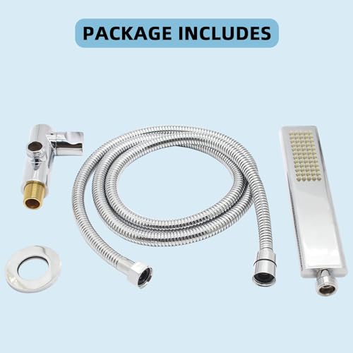 Solid Brass Handheld Shower Head Arc Design High Pressure Polished Chrome Hand Shower Wand with Adjustable Supply Elbow Wall Connector Shower Holder and 59″ Stainless Steel Hose Set - color: Polished Chrome