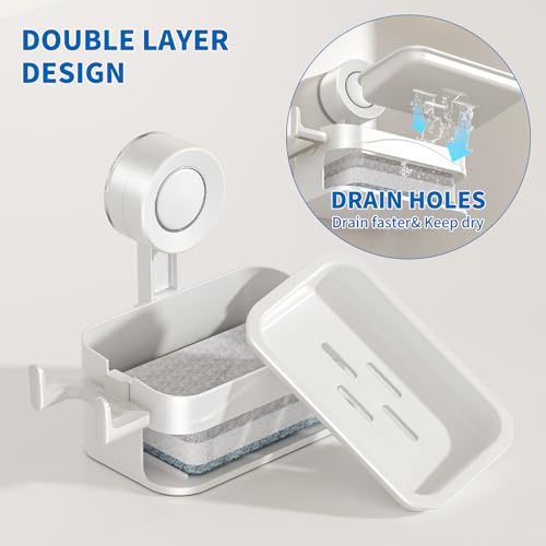 Suction Cup Soap Holder for Shower Wall, No Drilling Bar Soap Dish | No Drilling Self Adhesive, For Kitchen and Bathroom, Durable ABS Material, Easy Installation - size: Large&Small