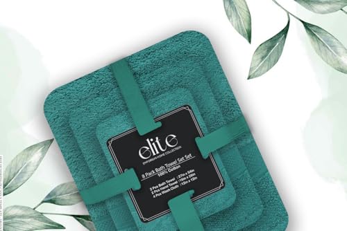 ELITE 8-Piece Zero Twist Cotton Bath Towel Set – 100% Cotton Luxury Towels – Ultra Soft, Fluffy & Absorbent – Quick Dry, Durable & Fade Resistant – Spa Quality Bath, Hand & Washcloth Set (Teal) - color: Teal